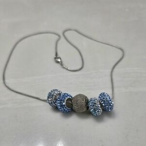 Blue Gradient Pavé Crystal Donut Bead Charm Necklace 925